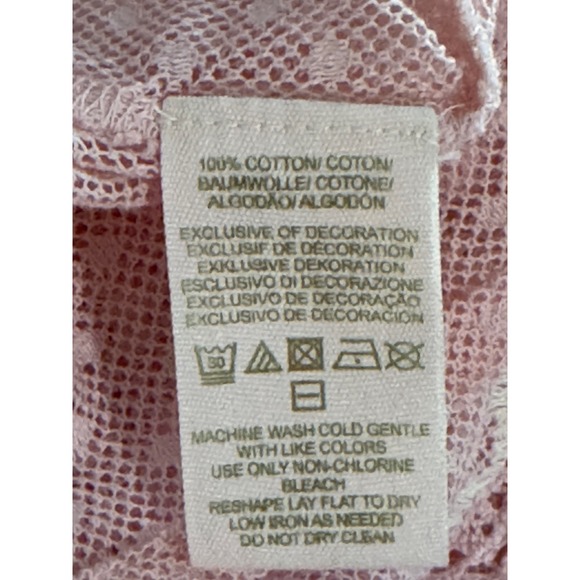 Free People Pink Dot Lace Peasant Blouse Top Embroidered Ruffle Hem Size Small - Picture 6 of 10